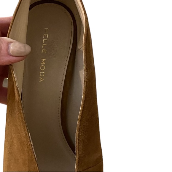 Pelle Moda Suede Open Toe Heels in Camel - Picture 4 of 5